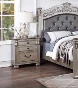 Classic Bedroom Formal Nightstand Antique Silver Finish 2-Drawers 1pc Bedside Table Plywood Furniture - as Pic