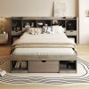 Queen Size Wood Platform Bed with Muti-storage Headboard and a Drawer, Gray - as Pic