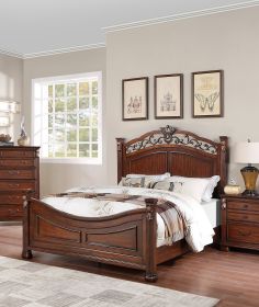 Formal Traditional Dark Cherry Color 1pc Queen Size Bed Tufted Faux Leather Headboard Footboard Bedframe - as Pic