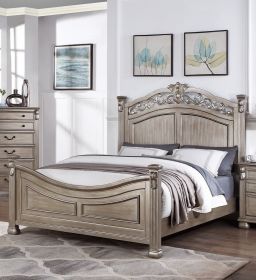 Formal Traditional Antique Silver 1pc California King Size Bed Unique Design Headboard Footboard Bedframe - as Pic