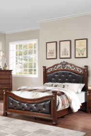 Formal Traditional Dark Cherry 1pc Queen Size Bed Tufted Faux Leather Headboard Footboard Bedframe - as Pic