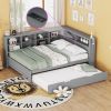 Wooden Full Size DayBed with Twin Size Trundle, DayBed with Storage Shelf and USB Charging Ports,Grey - as Pic
