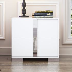Elegant Nightstand with Metal Handle,Mirrored Bedside Table with 2 Drawers for Bedroom,Living Room,White - as Pic