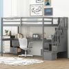 Twin Size Loft Bed Frame with Built-in Desk and Double Storage Drawers,Gray - as Pic