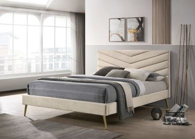 Mid-century Modern Beige Flannelette Chevron Tufted Design 1pc Twin Size Bed Padded Headboard Bedroom Furniture - as Pic
