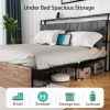 Full Bed Frame with Storage, Ergonomic Headboard, Bed Frame with 2 Storage Drawers, Built in Charging Station & LED, Outlets & USB, Full Size, Noise F