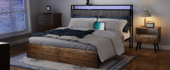 Queen Bed Frame with Storage, Ergonomic Headboard, Bed Frame with 2 Storage Drawers, Built in Charging Station & LED, Outlets & USB, Queen Size, Noise