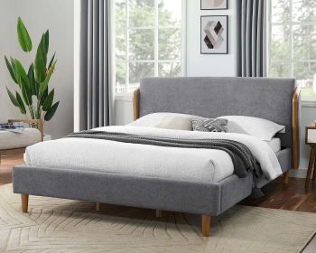 Mid-century Modern Gray Polyster Fabric Wingback Design 1pc California King Size Bed Headboard Bedroom Furniture - as Pic