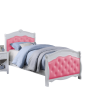 White Twin Size Bed Youth Bedroom Furniture Pink Faux Leather Headboard Footboard Plywood 1pc Bedframe - as Pic