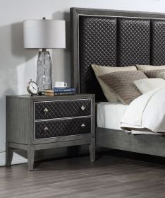 Modern Styling Bedroom 1pc Nightstand of 2 Drawers Faux Leather Upholstered Gray Classic Design Wooden Furniture - as Pic