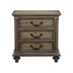 Traditional Vintage Style 1pc Nightstand of 3 Drawers Metal Hardware Weathered Pecan Finish Classic Bedroom Furniture - as Pic