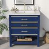 [Viedo]Modern 30inch Navy Blue/White Bathroom Vanity Cabinet Combo with Open
Storge, Two Drawers - as Pic