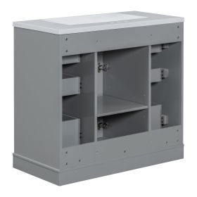 36" Bathroom Vanity with Sink Combo, One Cabinet and Six Drawers, Solid Wood and MDF Board, Grey - as Pic