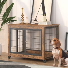 Furniture Dog Cage Crate with Double Doors, Rustic Brown, 38.58'' W x 25.2'' D x 27.17'' H - as Pic