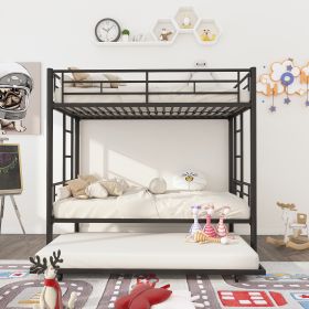 Twin Over Twin Metal Bunk Bed Frame with Trundle(Upgrade reinforcement version) - as pic