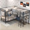 L-Shaped Twin over Twin Bunk Bed with Twin Size Loft Bed with Desk and Shelf ,Brown - as pic