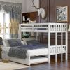 Twin over Pull-out Bunk Bed with Trundle, White - as pic