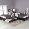 L-shaped Platform Bed with Trundle and Drawers Linked with built-in Desk,Twin,Espresso - as pic