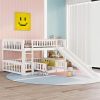 Bunk Bed with Slide,Full Over Full Low Bunk Bed with Fence and Ladder for Toddler Kids Teens White - as pic