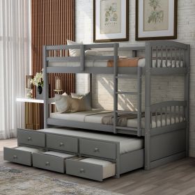 Twin Bunk Bed with Ladder, Safety Rail, Twin Trundle Bed with 3 Drawers for Bedroom, Guest Room Furniture(Gray)(OLD SKU :LP000071AAE) - as pic
