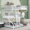 Full XL over Twin XL over Queen Size Triple Bunk Bed with Long and Short Ladder,White - as pic