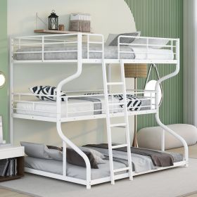 Full XL over Twin XL over Queen Size Triple Bunk Bed with Long and Short Ladder,White - as pic
