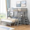 Twin over Full Bunk Bed with Built-in Desk and Three Drawers,Grey - as pic