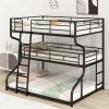 Full XL over Twin XL over Queen Size Triple Bunk Bed with Long and Short Ladder,Black - as pic