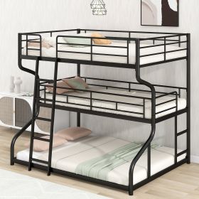 Full XL over Twin XL over Queen Size Triple Bunk Bed with Long and Short Ladder,Black - as pic