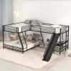 L-Shaped Twin over Full Bunk Bed with Twin Size Loft Bed,Built-in Desk and Slide,Black - as pic