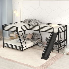 L-Shaped Twin over Full Bunk Bed with Twin Size Loft Bed,Built-in Desk and Slide,Black - as pic