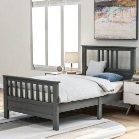 Wood Platform Bed with Headboard and Footboard, Twin (Gray) - as pic