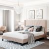 Queen Size Velvet Upholstered Platform Bed, Box Spring Needed - Beige - as pic