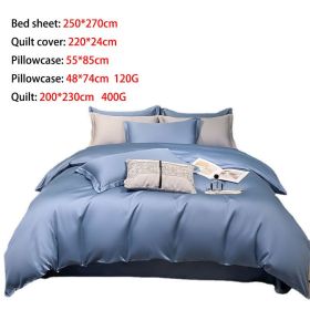 Comfortable high-grade soft cotton bedding, four-piece set, bed sheet * 1, duvet cover * 1, pillowcase * 2  - blue - With pillowcase and comforter
