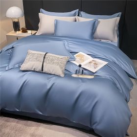 Comfortable high-grade soft cotton bedding, four-piece set, bed sheet * 1, duvet cover * 1, pillowcase * 2  - blue - Without pillowcase and comforter