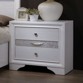 Contemporary 1pc Nightstand White Finish Silver Accents Hidden Jewelry Drawer Nickel Round Knob Bedside Table Bedroom Furniture - as Pic
