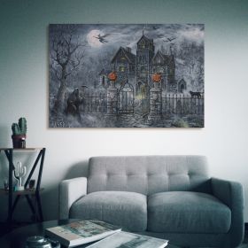 Drop-Shipping Framed Canvas Wall Art Decor Painting For Halloween, Haunted Ghost Hause Painting For Halloween Gift, Decoration For Halloween Office Li