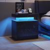 Nightstand LED Bedside Table Cabinet Lights Modern End Side with 2 Drawers for Bedroom (Black Gold) - as Pic