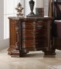 Formal Traditional 1pc Nightstand Only Brown Cherry Solid wood 3-Drawers Intricate Accents Glides Bronze Hanging Pulls Bedroom Furniture - as Pic