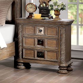 Transitional Rustic Natural Tone 1pc Nightstand Only Solid wood 3-Drawers Bronze Round Knobs Bedside Table Bedroom Furniture - as Pic