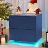 Nightstands LED Side Tables Bedroom Modern End Tables with 2 Drawers for Living Room Bedroom Blue - as Pic