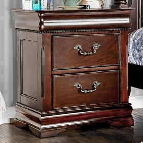 Traditional Style Cherry 1pc Nightstand Only Solid wood 2-Drawers Hidden Top Drawer Intricate Accents Bedside Table Bedroom - as Pic