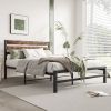 Full Size Platform Bed Frame with Rustic Vintage Wood Headboard, Strong Metal Slats Support Mattress Foundation, No Box Spring Needed Rustic Brown - a