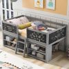 Twin Size Low Loft Bed with Two Movable Shelves and Ladder,with Decorative Guardrail Chalkboard,Gray(Old SKU: WF283286AAE) - as Pic