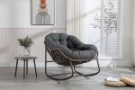 Outdoor Rattan Rocking Chair,Padded Cushion Rocker Recliner Chair Outdoor for Front Porch, Living Room, Patio, Garden, Grey - as Pic