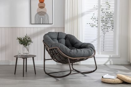 Outdoor Rattan Rocking Chair,Padded Cushion Rocker Recliner Chair Outdoor for Front Porch, Living Room, Patio, Garden, Grey - as Pic
