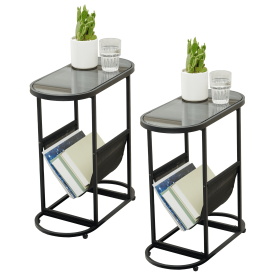 Glass Oval Small Side Tables Living Room Small Space With Magazines Organizer Storage Space (Set of 2) - as Pic