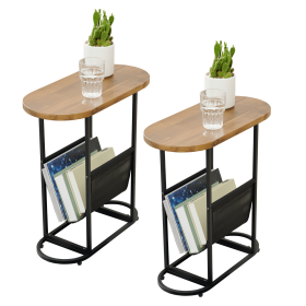 Acacia Oval Small Side Tables Living Room Small Space With Magazines Organizer Storage Space (Set of 2) - as Pic