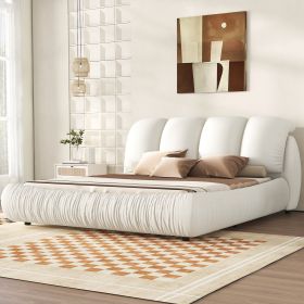 King Size Luxury Upholstered Bed With Thick Headboard, Leather King Bed with Oversized Padded Backrest, White(Expect Arrive date 2024/2/15) - as Pic