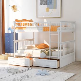 Full over Full Bunk Bed with Drawers, Convertible Beds, White(OLD SKU: SM000241AAK-1) - as Pic